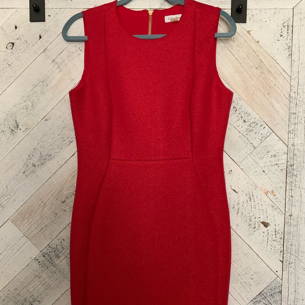 Calvin Klein Red and Gold Sparkle Holiday Dress